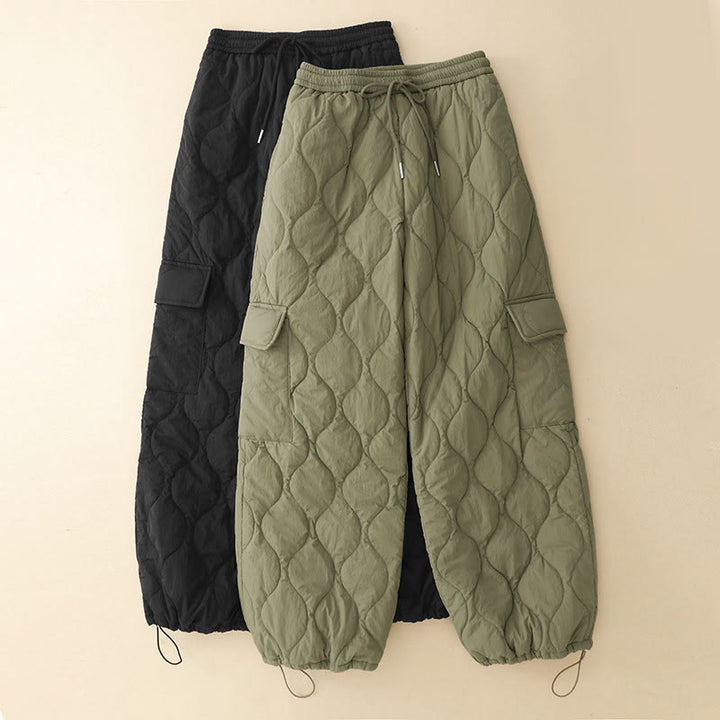 Buddha Stones Winter Curved Lines Elastic Waist Drawstring Cotton Thermal Women's Pants With Pockets - image 1