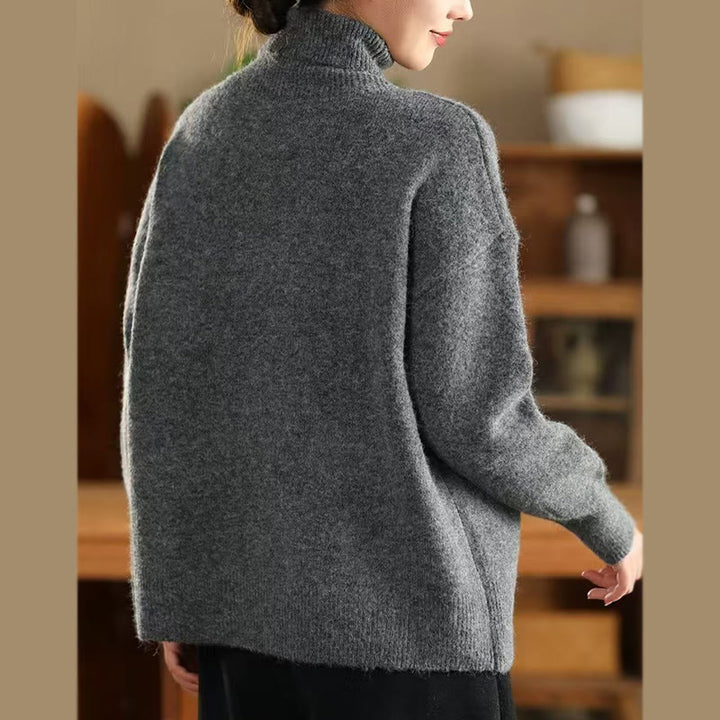 Buddha Stones Winter Solid Color Mock Neck Long Sleeve Women's Knitted Cotton Sweater - image 11