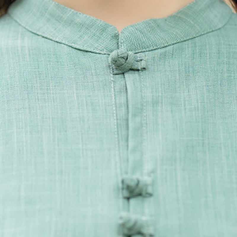 Buddha Stones 2Pcs Chinese Frog-Button Long Sleeve Shirt Top Pants Meditation Zen Tai Chi Cotton Clothing Women's Set - image 16