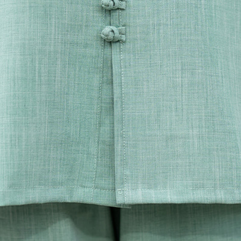 Buddha Stones 2Pcs Chinese Frog-Button Long Sleeve Shirt Top Pants Meditation Zen Tai Chi Cotton Clothing Women's Set - image 18