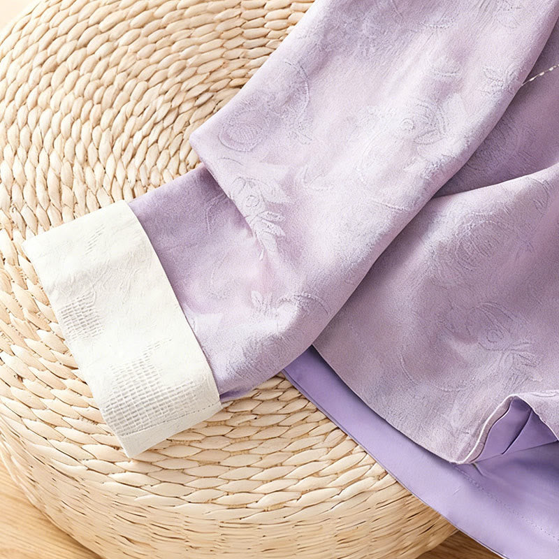 Buddha Stones Fall Jacquard Floral Print Frog-Button Stand Collar Long Sleeve Women's Cotton Shirt - image 14