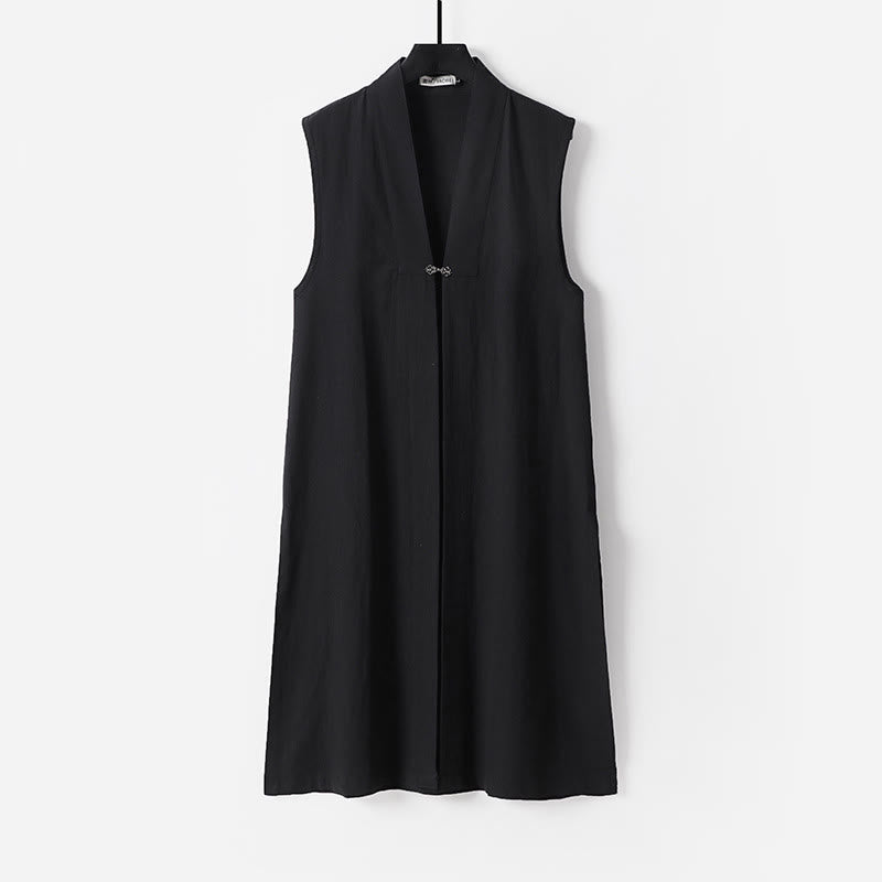 Buddha Stones 2Pcs Wudang Tai Chi Ceremony Solid Long Sleeve Men's Taoist Long Robe Kimono Sleeveless Vest Suit - image 19