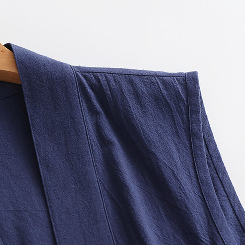 Buddha Stones 2Pcs Wudang Tai Chi Ceremony Solid Long Sleeve Men's Taoist Long Robe Kimono Sleeveless Vest Suit - image 7