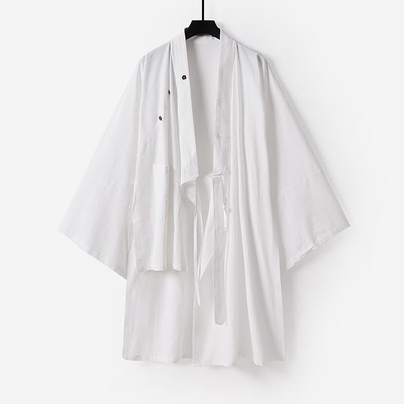 Buddha Stones Wudang Traditional Tai Chi Ceremony Three Quarter Sleeve Men's Taoist Long Robe - White - US/UK/AU54，EU64 (9XL) - image 1