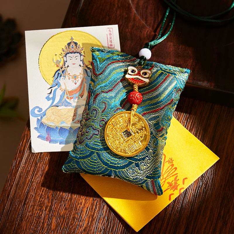 Buddha Stones Chinese Zodiac Natal Buddha Mountain Ghosts Spend Money Copper Coins Sachet Hanging Decoration - Dark Green Fabric - Horse-Mahasattva Bodhisattva - image 8