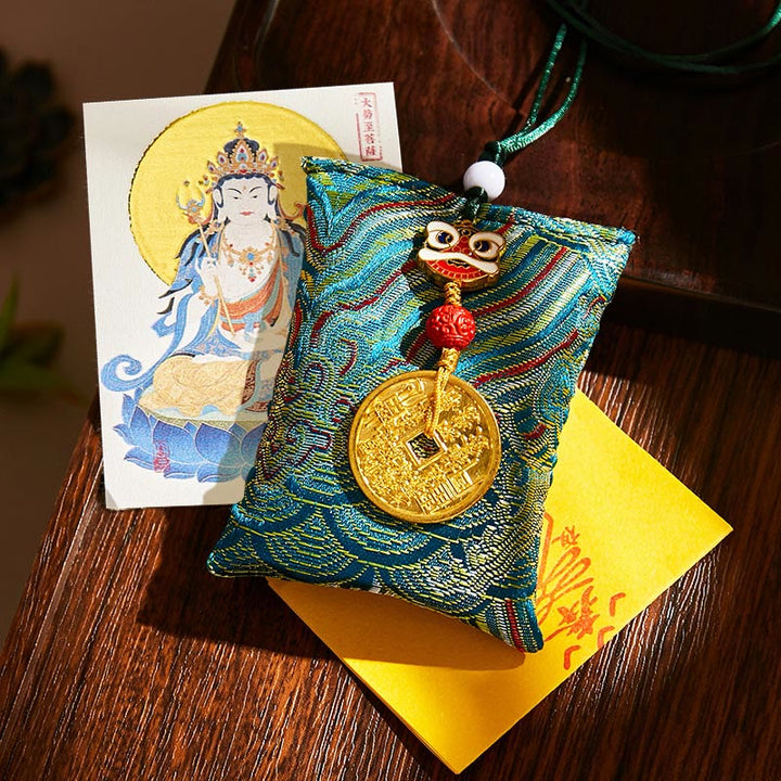 Buddha Stones Chinese Zodiac Natal Buddha Mountain Ghosts Spend Money Copper Coins Sachet Hanging Decoration - Dark Green Fabric - Horse-Mahasattva Bodhisattva - image 8