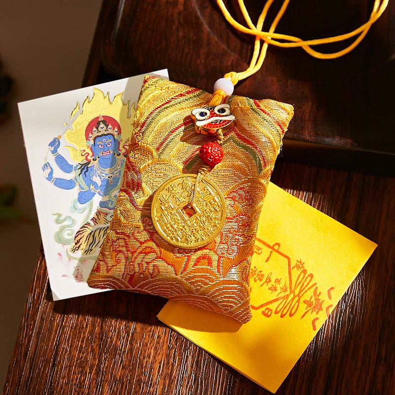 Buddha Stones Chinese Zodiac Natal Buddha Mountain Ghosts Spend Money Copper Coins Sachet Hanging Decoration - Yellow Fabric - Rooster-Acalanatha - image 19
