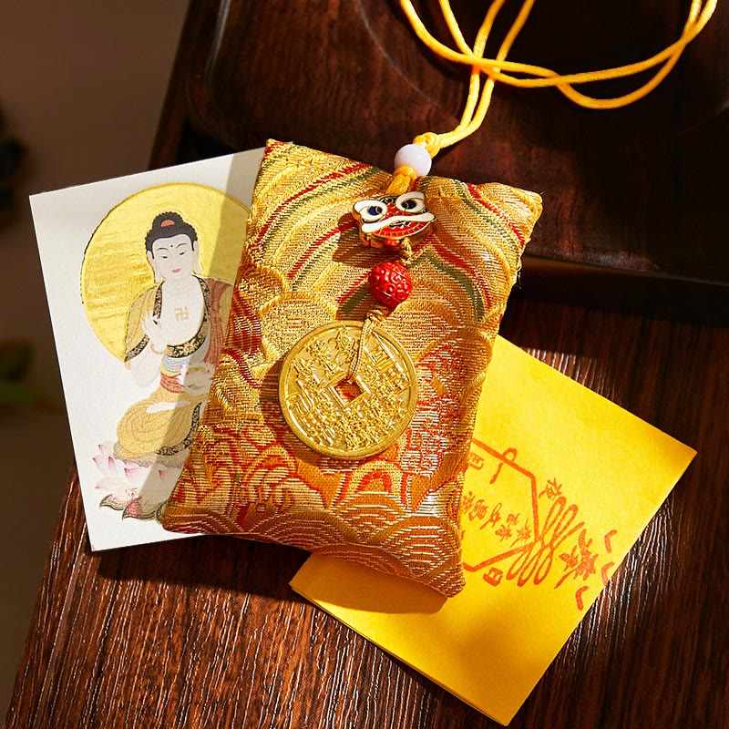 Buddha Stones Chinese Zodiac Natal Buddha Mountain Ghosts Spend Money Copper Coins Sachet Hanging Decoration - Yellow Fabric - Dog/Pig-Amitabha Buddha - image 23