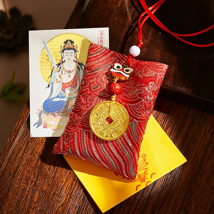 Buddha Stones Chinese Zodiac Natal Buddha Mountain Ghosts Spend Money Copper Coins Sachet Hanging Decoration - Red Fabric - Ox/Tiger-Void Bodhisattva - image 26