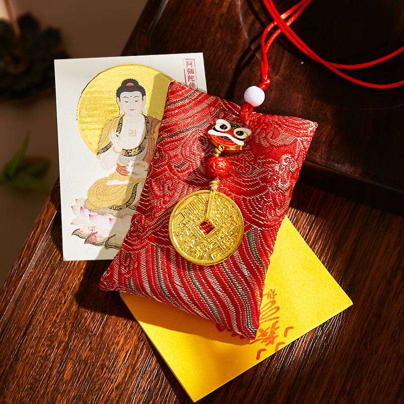 Buddha Stones Chinese Zodiac Natal Buddha Mountain Ghosts Spend Money Copper Coins Sachet Hanging Decoration - Red Fabric - Dog/Pig-Amitabha Buddha - image 31