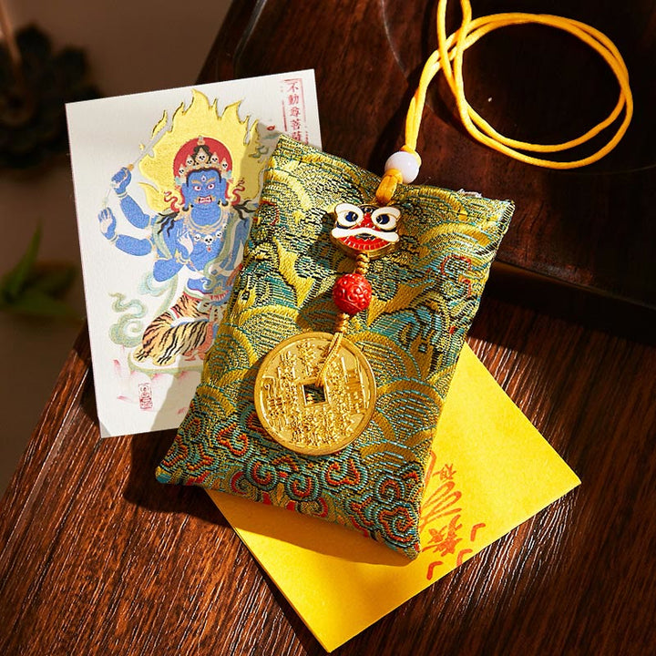 Buddha Stones Chinese Zodiac Natal Buddha Mountain Ghosts Spend Money Copper Coins Sachet Hanging Decoration - Green Fabric - Rooster-Acalanatha - image 35