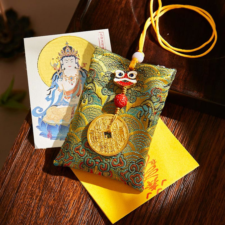 Buddha Stones Chinese Zodiac Natal Buddha Mountain Ghosts Spend Money Copper Coins Sachet Hanging Decoration - Green Fabric - Horse-Mahasattva Bodhisattva - image 36