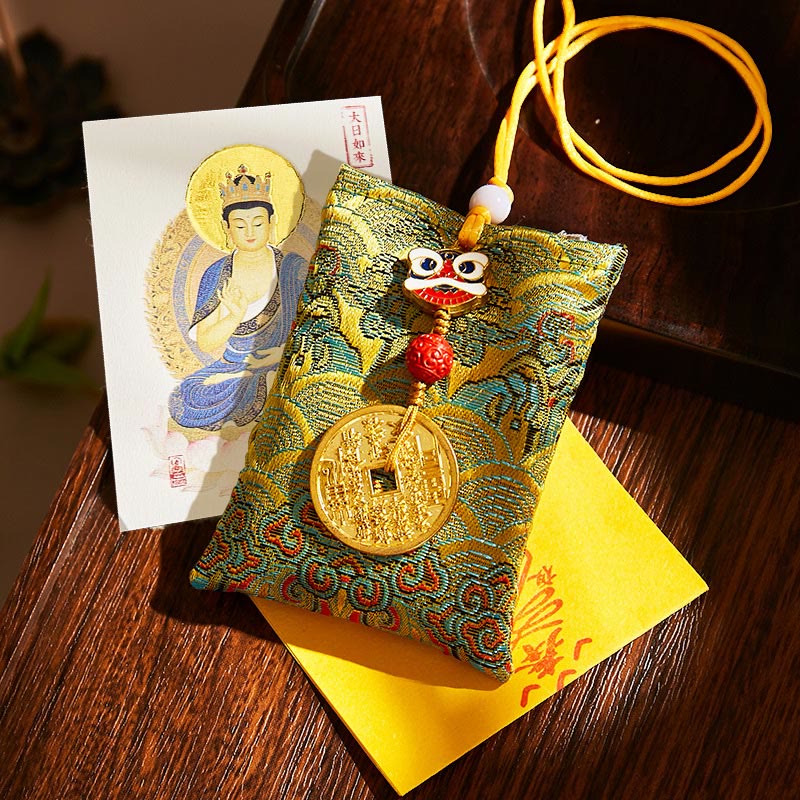 Buddha Stones Chinese Zodiac Natal Buddha Mountain Ghosts Spend Money Copper Coins Sachet Hanging Decoration - Green Fabric - Goat/Monkey-Tathagata - image 37