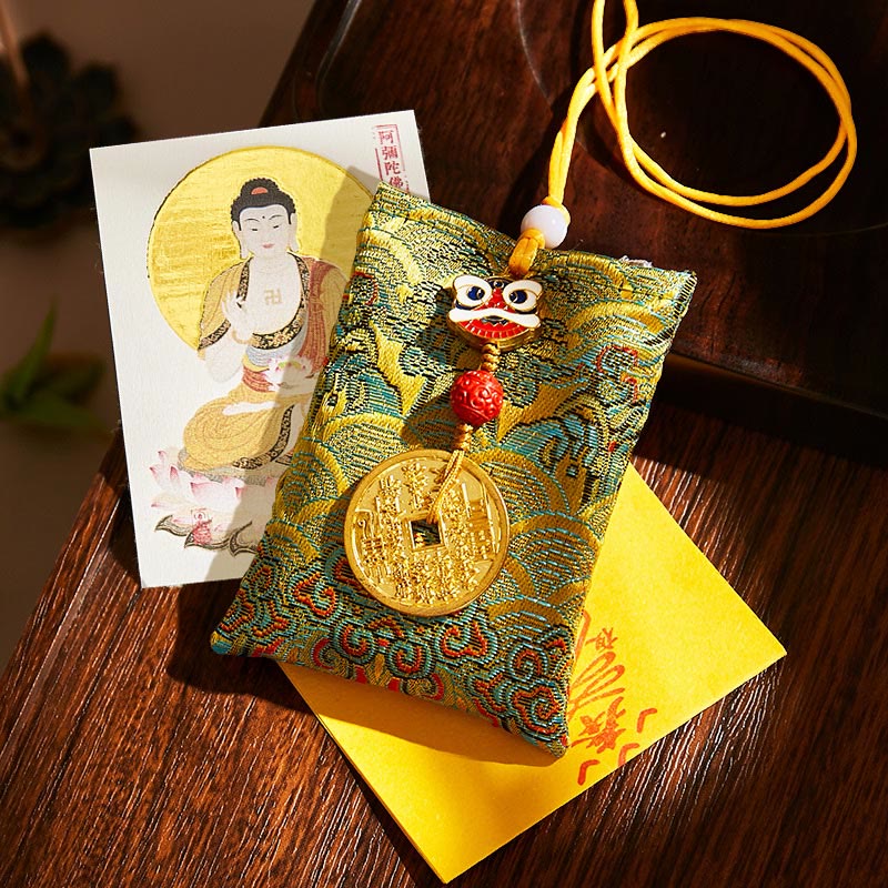 Buddha Stones Chinese Zodiac Natal Buddha Mountain Ghosts Spend Money Copper Coins Sachet Hanging Decoration - Green Fabric - Dog/Pig-Amitabha Buddha - image 39