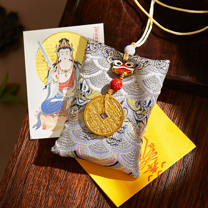 Buddha Stones Chinese Zodiac Natal Buddha Mountain Ghosts Spend Money Copper Coins Sachet Hanging Decoration - Gray Fabric - Ox/Tiger-Void Bodhisattva - image 50