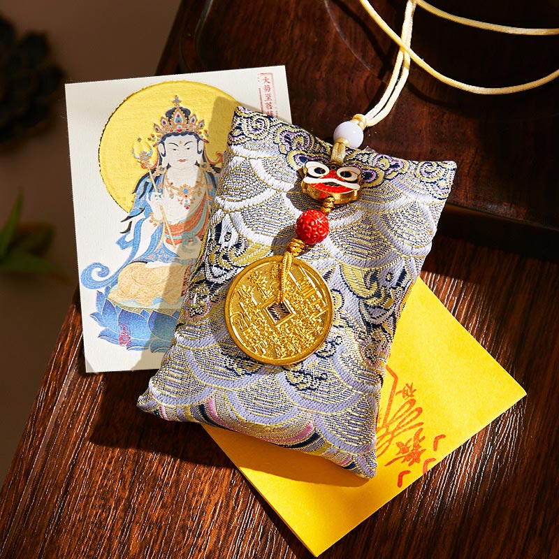 Buddha Stones Chinese Zodiac Natal Buddha Mountain Ghosts Spend Money Copper Coins Sachet Hanging Decoration - Gray Fabric - Horse-Mahasattva Bodhisattva - image 52