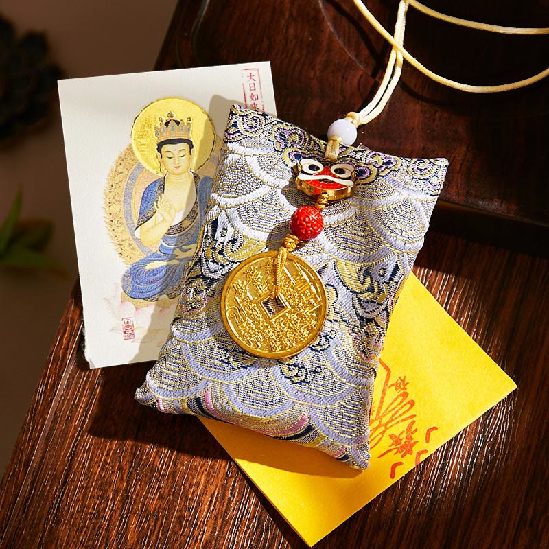 Buddha Stones Chinese Zodiac Natal Buddha Mountain Ghosts Spend Money Copper Coins Sachet Hanging Decoration - Gray Fabric - Goat/Monkey-Tathagata - image 53