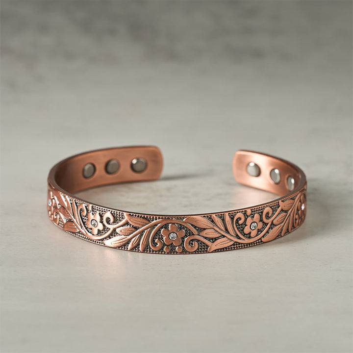 Buddha Stones Copper Flower Hand Polishing Adjustable Cuff Balance Bracelet Bangle - Copper (Wrist Circumference: 15-17cm) - image 0