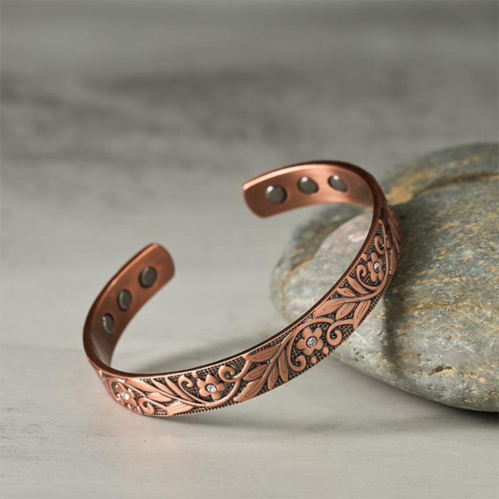 Buddha Stones Copper Flower Hand Polishing Adjustable Cuff Balance Bracelet Bangle - image 1