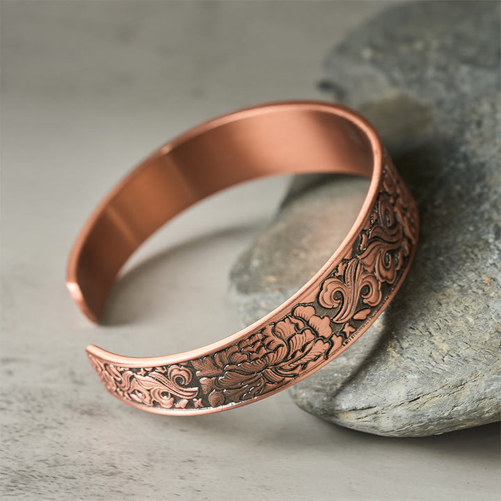 Buddha Stones Copper Flower Open Balance Luck Adjustable Cuff Bracelet Bangle - image 2