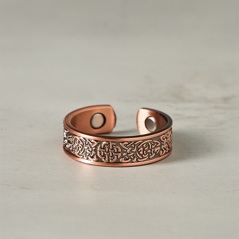 Buddha Stones Copper Abstract Line Pattern Open Luck Cuff Bracelet Bangle Ring - Copper Ring(Inner Diameter: 20mm) - image 8
