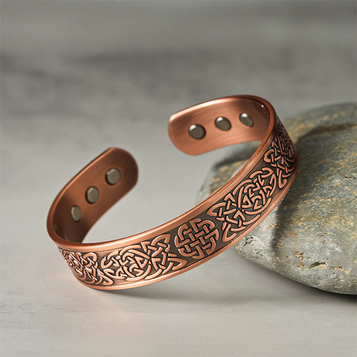 Buddha Stones Copper Abstract Line Pattern Open Luck Cuff Bracelet Bangle Ring - image 2