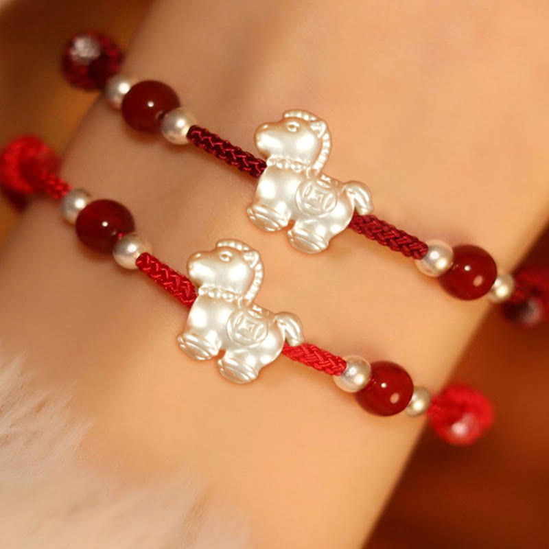 Buddha Stones 999 Sterling Silver Red Agate Year Of The Horse Prosperity String Bracelet - image 11