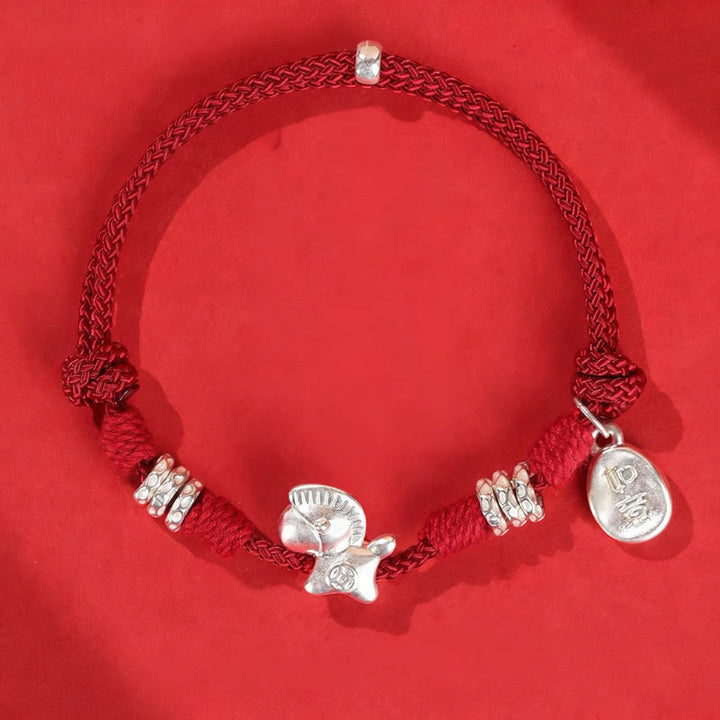 Buddha Stones 999 Sterling Silver Year Of The Horse Freedom String Bracelet - DarkRed Rope(Wrist Circumference: 14-21cm) - image 1