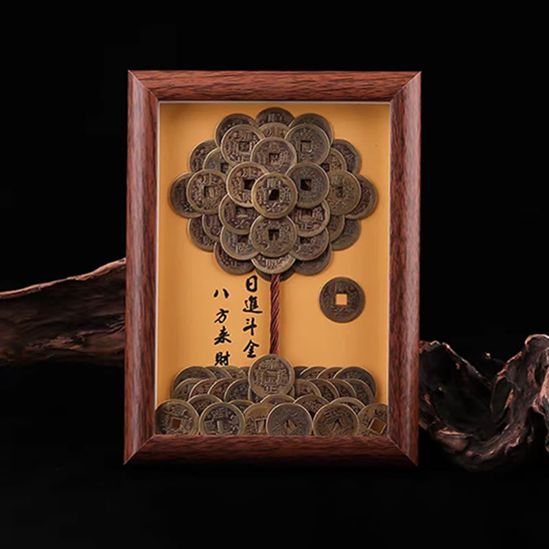 Buddha Stones Five-Emperor Coins Tree Attract Fortune Protection Photo Frame Ornament Home Decor - Five-Emperor Coins Tree - image 0