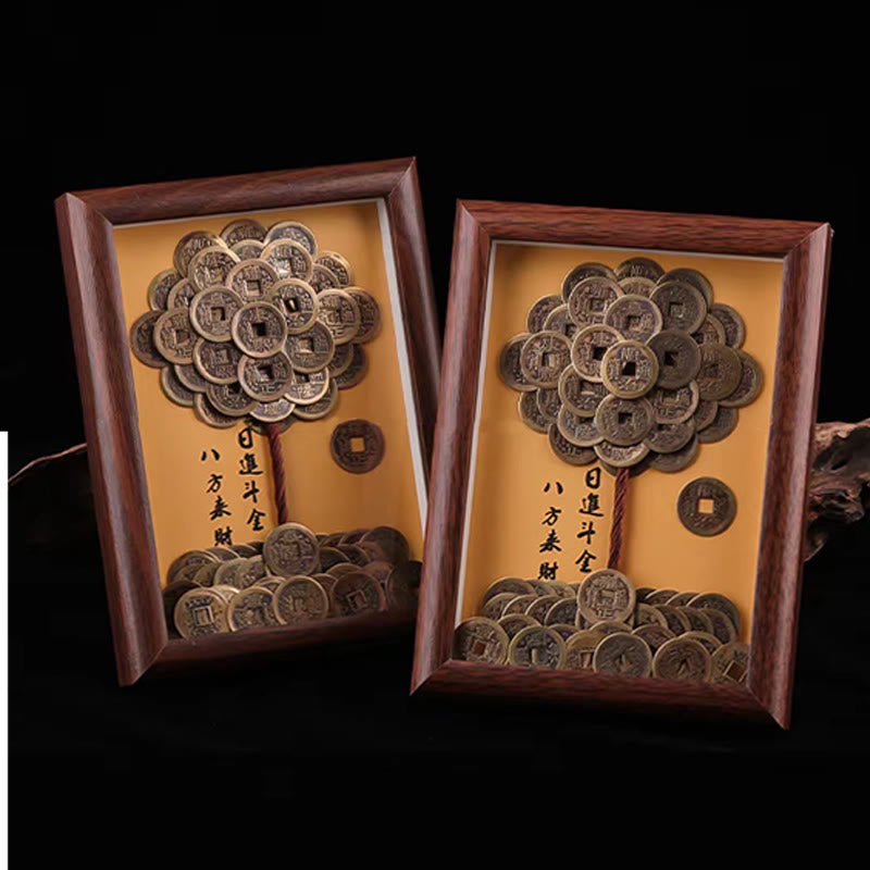 Buddha Stones Five-Emperor Coins Tree Attract Fortune Protection Photo Frame Ornament Home Decor - image 2