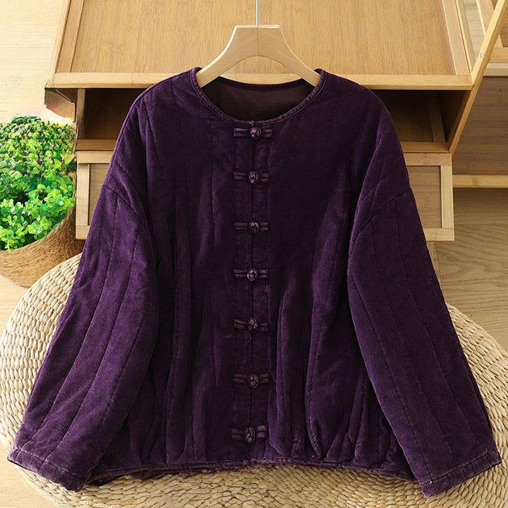Buddha Stones Winter Frog-button Polyester Long Sleeve Corduroy Women's Jacket  - Purple - US8-10，UK/AU12-14，EU40-42 (2XL) - image 10