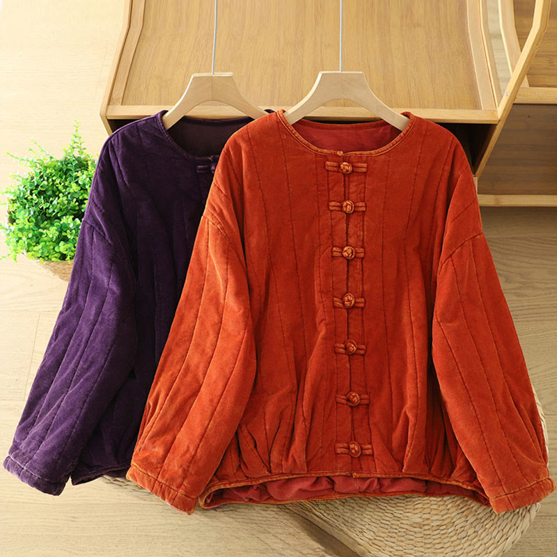 Buddha Stones Winter Frog-button Polyester Long Sleeve Corduroy Women's Jacket  - image 15