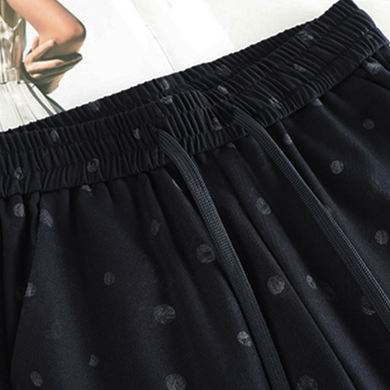 Buddha Stones Casual White Dots Pattern Polyester Women's Wide Leg Pants With Pockets - image 2
