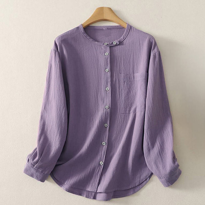 Buddha Stones Fall Crew Collar Long Sleeve Women's Polyester Shirt With Pockets - MediumPurple - US8-10，UK/AU12-14，EU40-42 (2XL) - image 5