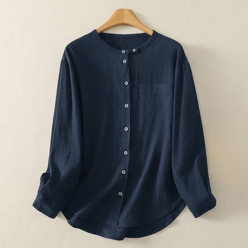 Buddha Stones Fall Crew Collar Long Sleeve Women's Polyester Shirt With Pockets - MidnightBlue - US8-10，UK/AU12-14，EU40-42 (2XL) - image 0