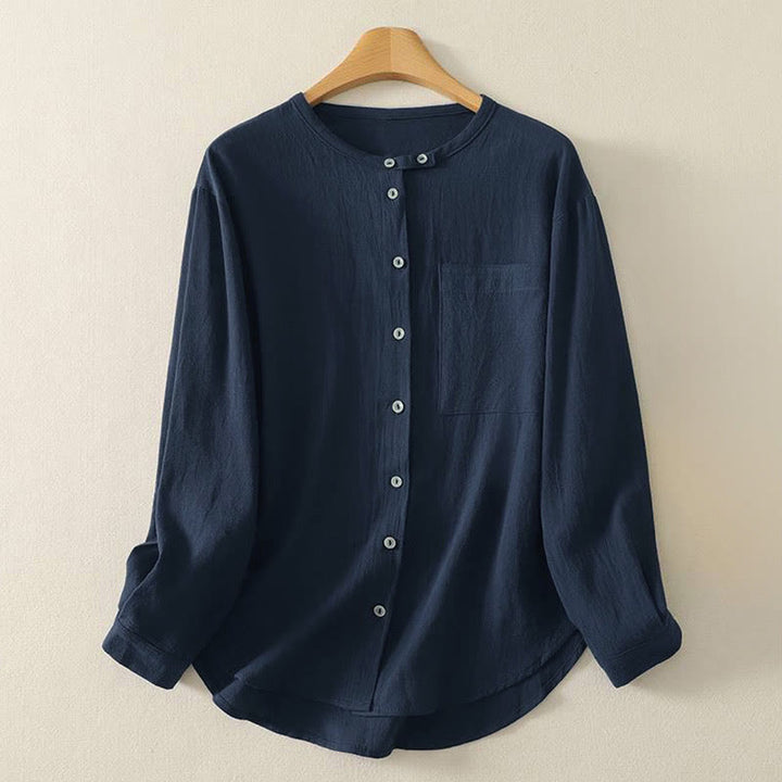 Buddha Stones Fall Crew Collar Long Sleeve Women's Polyester Shirt With Pockets - MidnightBlue - US8-10，UK/AU12-14，EU40-42 (2XL) - image 0
