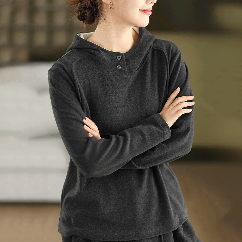 Buddha Stones Winter Solid Color Cotton Thickened Long Sleeve Women's Hoodie Has Hood - DimGray - US4，UK/AU8，EU36 (F) - image 11