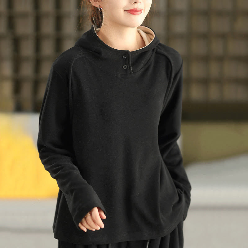 Buddha Stones Winter Solid Color Cotton Thickened Long Sleeve Women's Hoodie Has Hood - Black - US4，UK/AU8，EU36 (F) - image 16