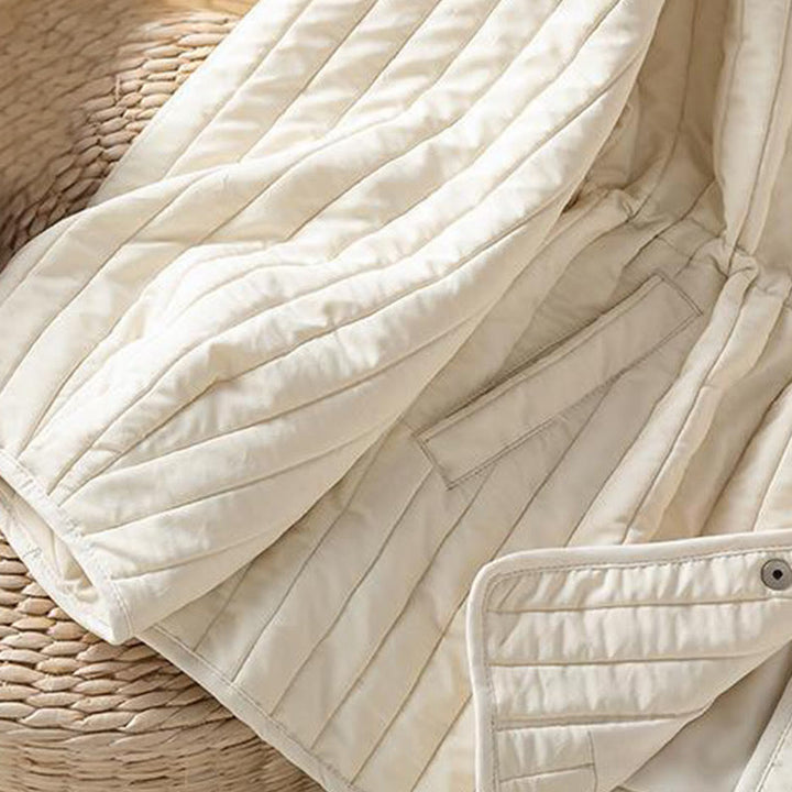 Buddha Stones Women's Plain Crew Neck Drawstring Design Long Sleeve Cotton Jacket With Pocket - image 19