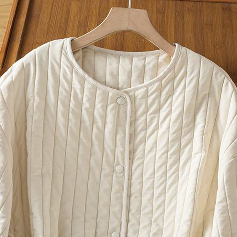 Buddha Stones Women's Plain Crew Neck Drawstring Design Long Sleeve Cotton Jacket With Pocket - image 12