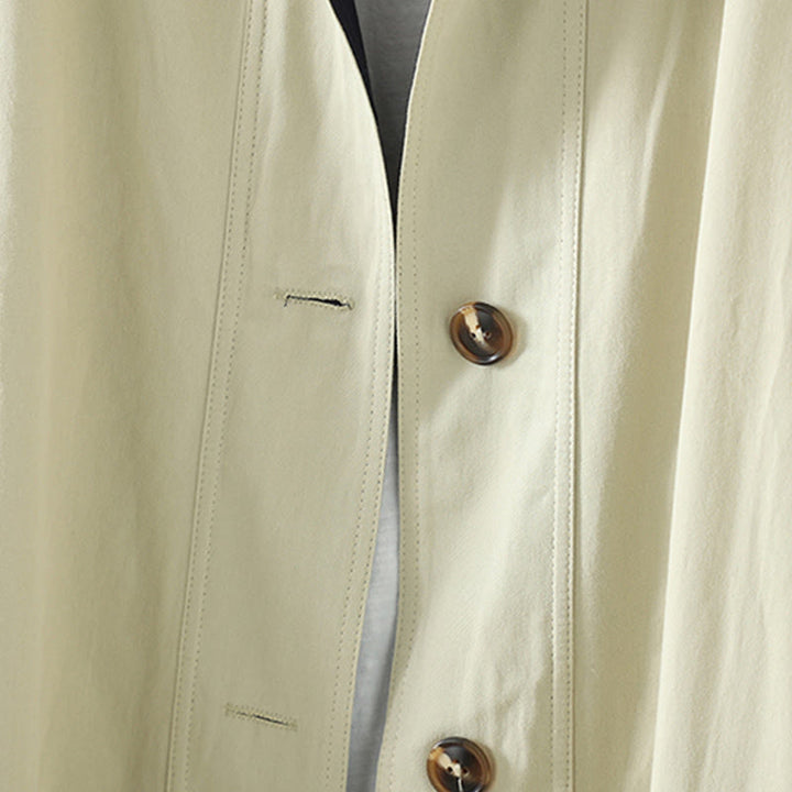 Buddha Stones Fall Lapel Buttons Patchwork Design Women's Cotton Long Sleeve Coat With Pockets - image 7