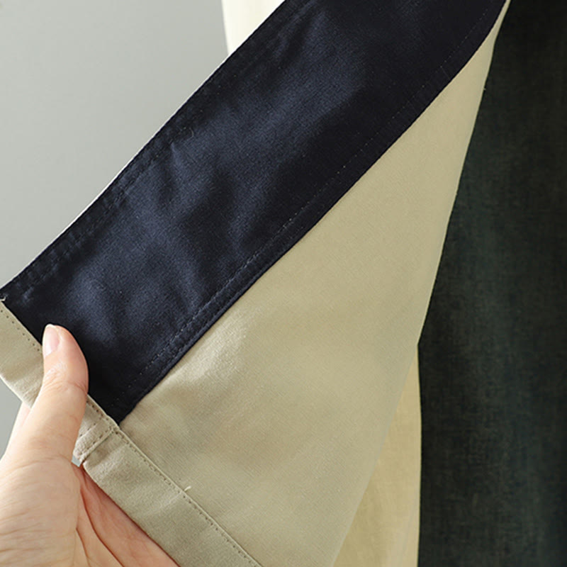 Buddha Stones Fall Lapel Buttons Patchwork Design Women's Cotton Long Sleeve Coat With Pockets - image 19