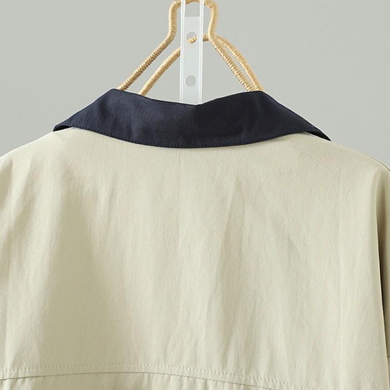 Buddha Stones Fall Lapel Buttons Patchwork Design Women's Cotton Long Sleeve Coat With Pockets - image 4