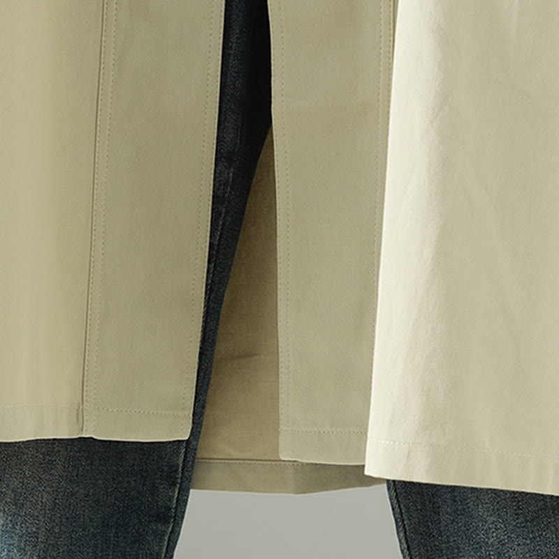 Buddha Stones Fall Lapel Buttons Patchwork Design Women's Cotton Long Sleeve Coat With Pockets - image 10