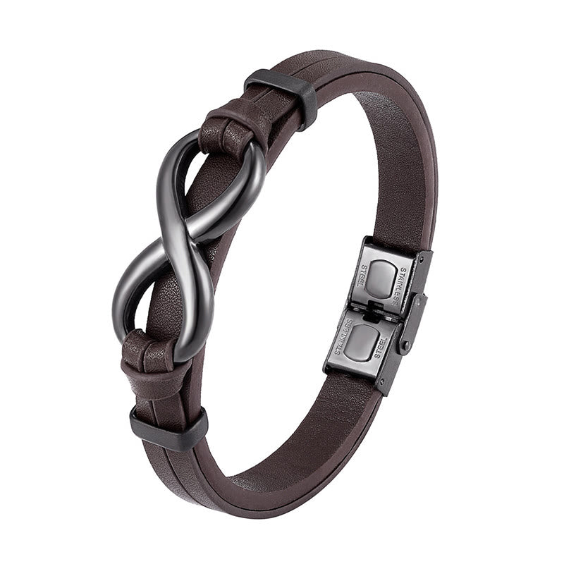 Buddha Stones Infinitely Design Titanium Steel Single Layer Leather Balance Bracelet - Brown(Wrist Circumference: 18-22cm) - image 7