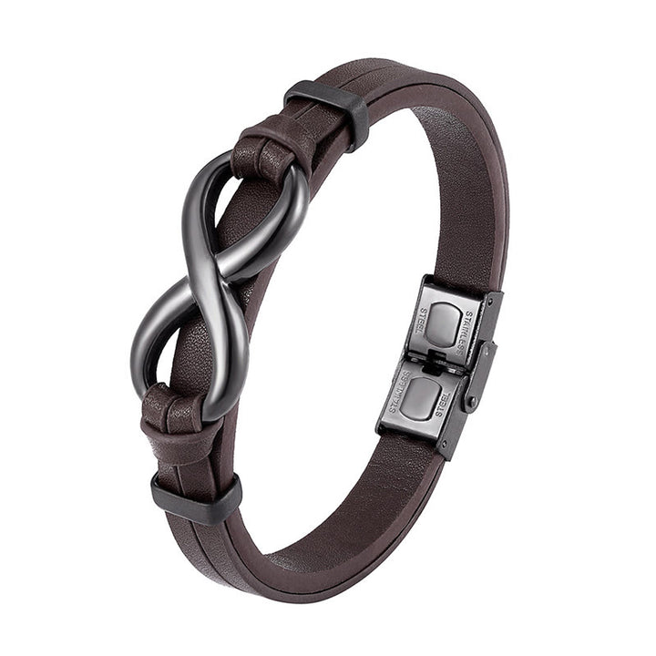 Buddha Stones Infinitely Design Titanium Steel Single Layer Leather Balance Bracelet - Brown(Wrist Circumference: 18-22cm) - image 7