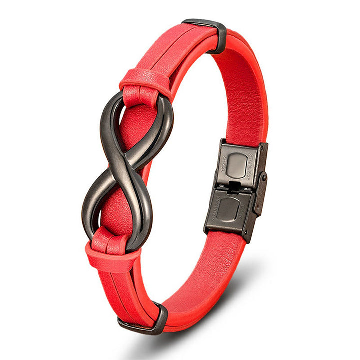 Buddha Stones Infinitely Design Titanium Steel Multicolored Leather Strengthen Bracelet - image 17