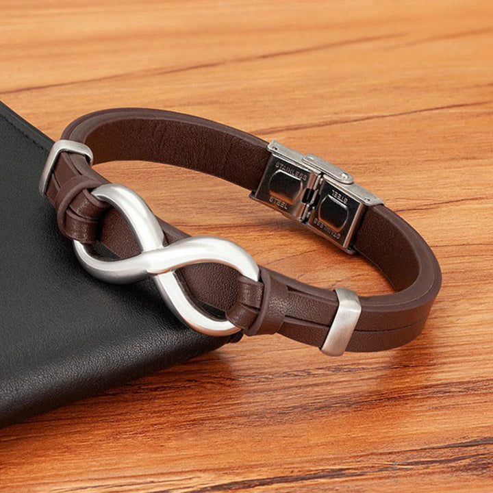 Buddha Stones Infinitely Design Titanium Steel Multicolored Leather Strengthen Bracelet - image 10