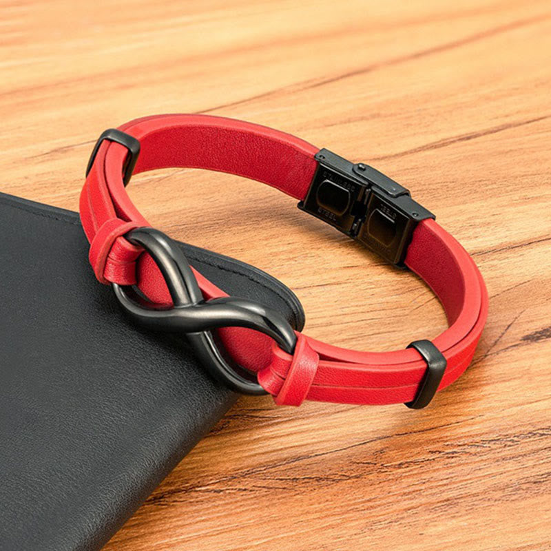 Buddha Stones Infinitely Design Titanium Steel Multicolored Leather Strengthen Bracelet - image 15