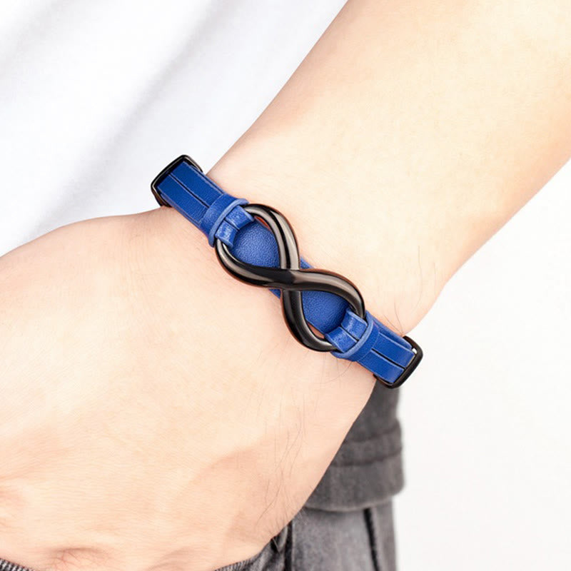 Buddha Stones Infinitely Design Titanium Steel Multicolored Leather Strengthen Bracelet - image 13